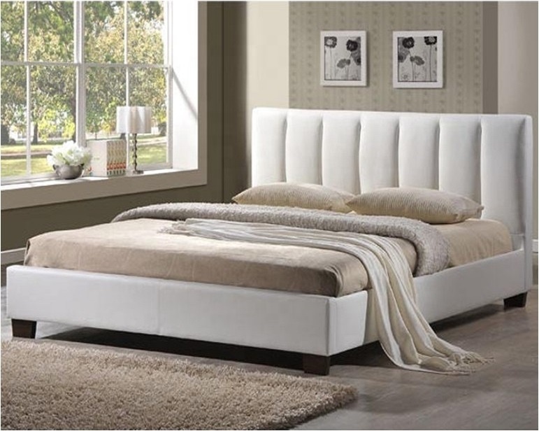 White Pu Leather Modern Bed Design, Leather Modern Beds