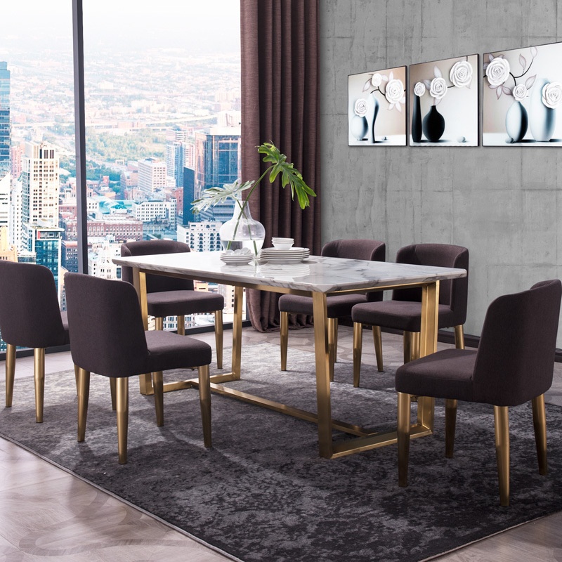 Modern Marble Dining Table Set, Marble And Gold Dining Table